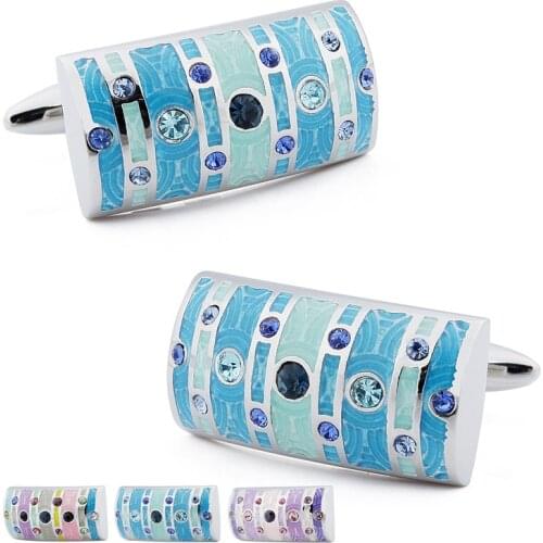 HAWSON Colorful Enamel Cufflinks with Crystal Mens Semi-Cylindrical Cuff Links for Men Fashion Shirt Jewelry