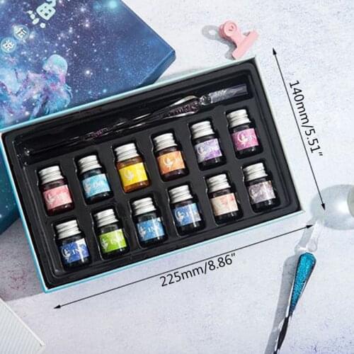 Crystal Starry Sky Glass Ink Pen Glass Dip Pen For Writing Drawing Dip Fountain Pen Set Gift Pen School Office Writing Supplies