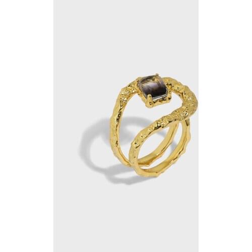 SHANICE S925 Sterling Silver micro-inlaid synthetic tourmaline opening ring Irregular Cross Vintage Jewelry Woman Birthday