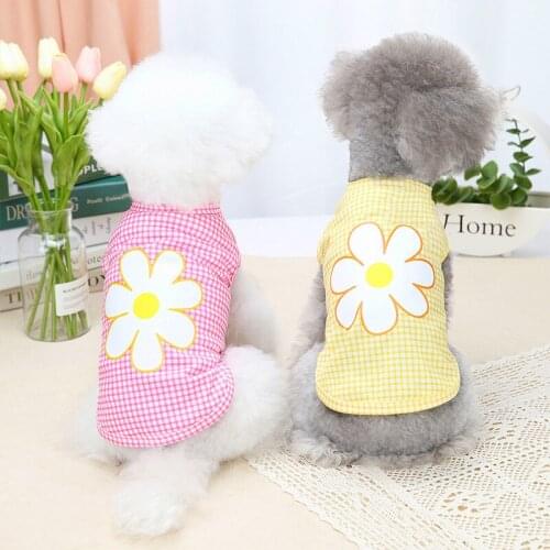 Summer Pet Clothes Fashion Floral Dog Vest Bohemian Beach Tops Puppy Simplicity Flower Print Tees Sleeveless Plaid T-Shirt