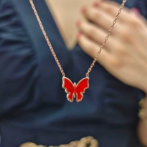 Minimalist Enamel Pin Butterfly 925 Sterling Silver, Gold, Rose Plated Necklace For Women Girls Handmade Fashion Jewelry Elegant
