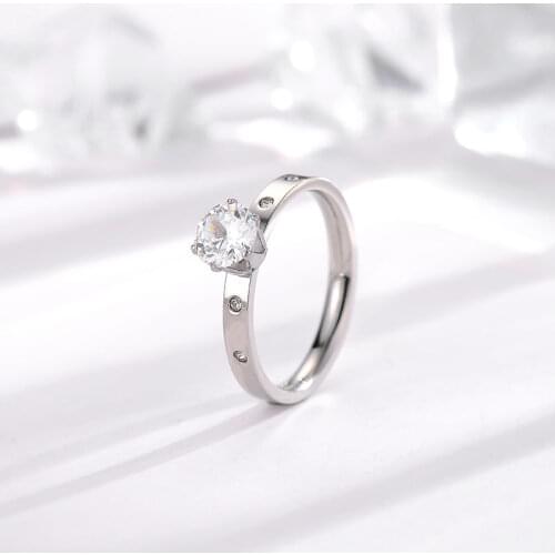 Stainless steel anelli 6 claw crystal rings for women anel, fashion summer style rose gold color ring anello jewelry wholesale