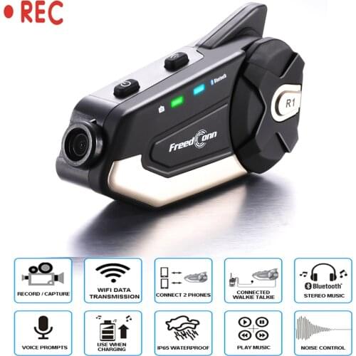 Motorcycle Bluetooth-compatible 4.1 Mic Helmet Headset Original Freedconn R1 WiFi Motorcycle Waterproof 1080P HD Camera