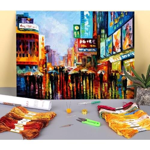Lights Downtown Printed 11CT Cross Stitch Kit DIY Embroidery DMC Threads Knitting Needlework Handicraft Hobby Different Floss