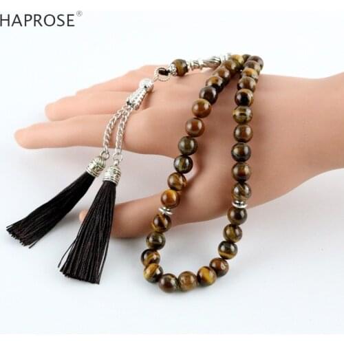 Natural 33 Beads Tiger Eye Stone Round 8-12mm Tesbih Tasbih Allah Rosary Rosary Islam Muslim Tasbin Tassel masbaha Misbaha