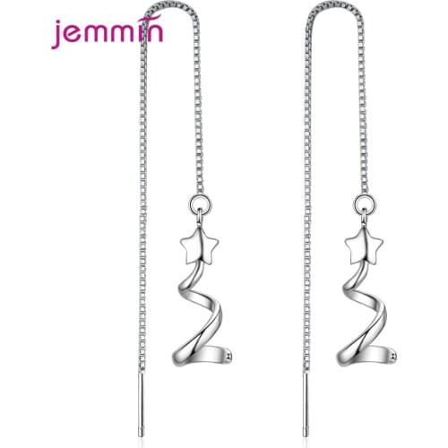 New Design Genuine 925 Sterling Silver Dangle Earrings With Small Star Shape Pendant Long Tassel Earrings