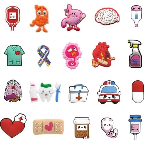 Single Sale 1pcs Medical Supplies PVC Shoe Charms Cute Stethoscope Syringe Shoe Buckle Decoration Jibz Fit Croc Kids X-mas Gifts