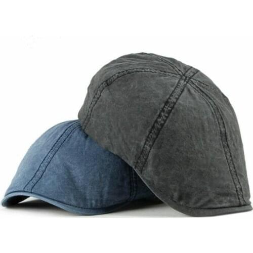 Washed Denim Male Beret Hat British Style Men Flat Cap Vintage Cabbie Ivy Peaked Hat Retro Boina Newsboy Cap Planas Chapeau