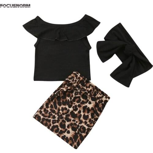 Pudcoco US Stock New Fashion Kids Baby Girl Casual Clothes Off Shoulder T-shirt Tops Leopard Skirt Outfits