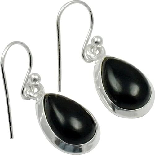 Lovegem Genuine Black Onyx EARRINGS 925 Sterling Silver, 27mm, AE2067