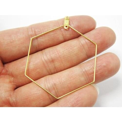 Brass ear hoops 52x40x0.7mm Hexagon Raw brass earrings findings Geometic ear wire R334