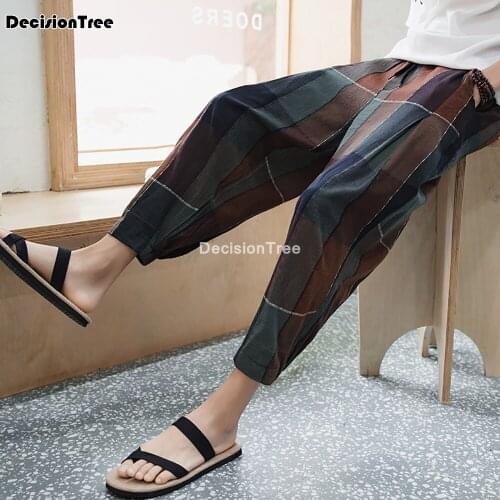 2021 cotton linen harem men pants chinese style joggers men casual ankle length male trousers sweatpants loose linen pants