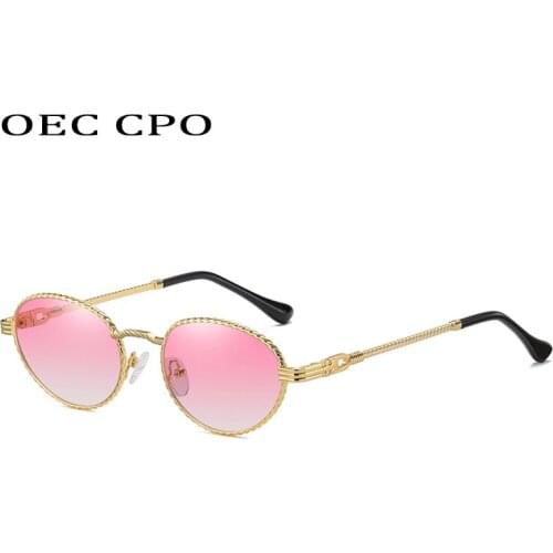 OEC CPO Fashion Oval Sunglasses Men Vintage Small Frames Sun Glasses Women Metal Punk Round Eyeglasses Gafas De Sol UV400 E681