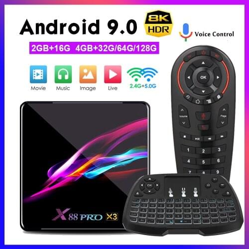X88 Pro X3 Smart Android 9.0 TV Box S905X3 Cortex-A55 Quad Core 64 Bit 2.4G&5G WiFi H.265 VP9 Decoding Miracast HD Media Player