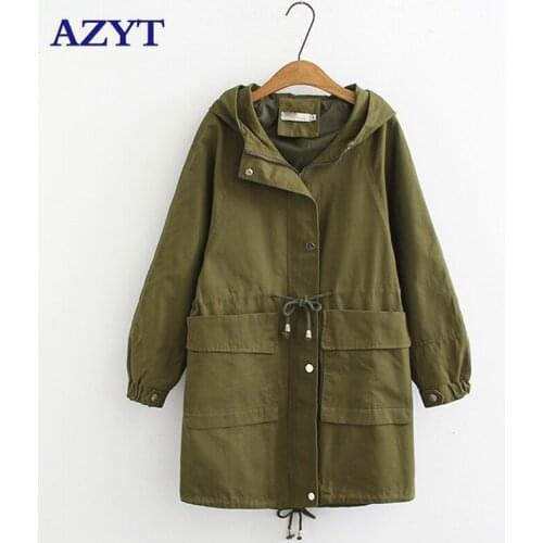 AZYT Autumn Winter Hooded Mid Long Jacket Female Oversize Loose Cotton Windbreaker Women Jacket 2021 Casual Windproof Coat Women
