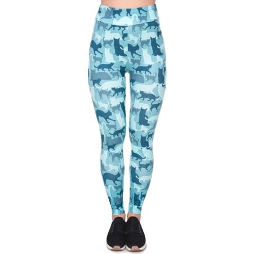 Elegant Women High Waist Legging Cat Camo Psycho Printing Leggings Fashion Fitness Woman Pants