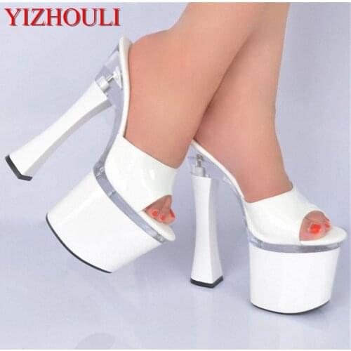 Female 7 Inch High-Heeled Shoes Open Toe Sandals Two Ways Women 18cm Platform Slippers Buckle High Heel Dance Shoes