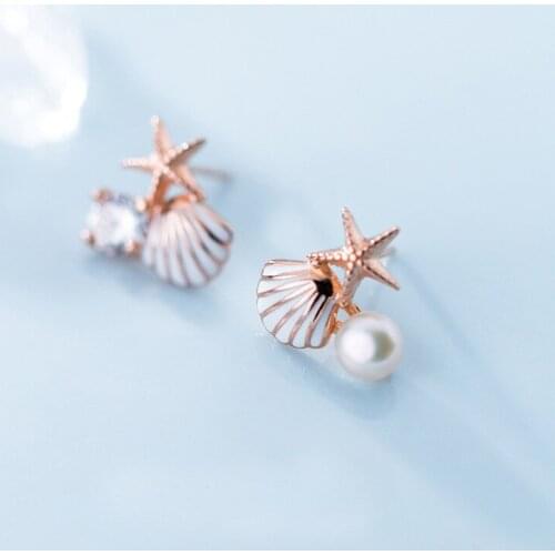 MloveAcc Pearl Earrings Jewelry 925 Sterling Silver Shell Sea Star Stud Earrings for Women Fashion Jewelry