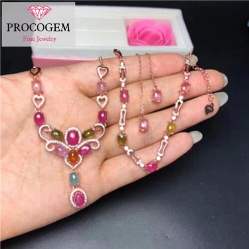 Natural Fine Tourmaline Jewelry sets for women Ladies Beautiful Plain Genuine Gemstones 925 Sterling silver Free shipping #274