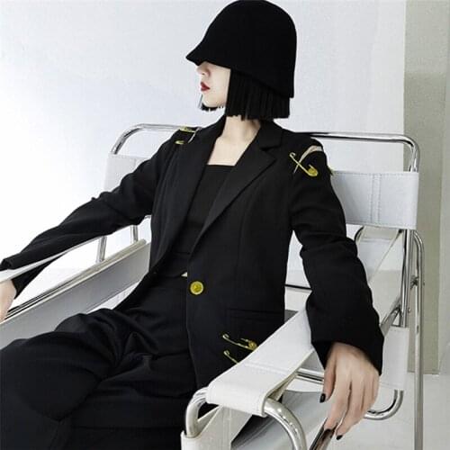 Fall Winter New Fashion 2021 Runway Womens Hollow Out Mesh Spliced Jackets Full Sleeve Buttons Pin Casual Blazer Outerwear