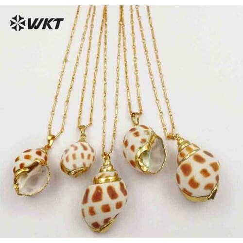 WT-JN041 Bohemia Style Natural Trumpet Shell With Gold Bezel Pendant 18'' Inch Bohe Bamboo Necklace Women Summer Beach Jewelry