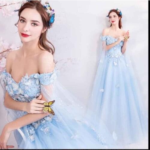 Plus Size 4XL Blue Luxury Party Dress For Women Red Carpet Wedding Off Shoulder Bridal Evening Formal Dress Large Size 5XL