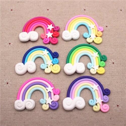 10pcs Mix Colors Clay Flatback Miniature Rainbow DIY Scrapbook Embellishment Crafts Accessories,40*55mm