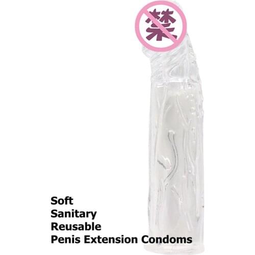 18cm Penis Extender Sleeve Reusable Condoms Delay Ejaculation Cock Rings Prostate Massager Sex Toys For Men Sex Products