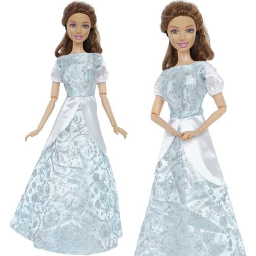 1 Set Handmade COSPLAY Fairytale Outfit Doll Accessories Blue Printed Sequins Dress Classic Princess Clothes for 12 inch Doll To