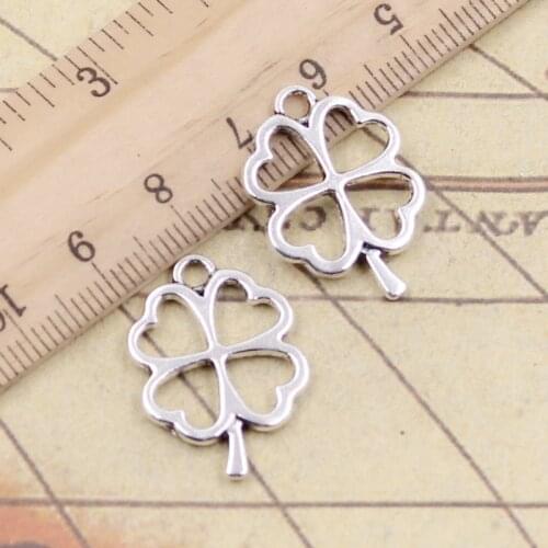 20pcs Charms Lucky Four Leaf Clover Irish 24x17mm Tibetan Bronze Silver Color Pendants Antique Jewelry Making DIY Handmade Craft