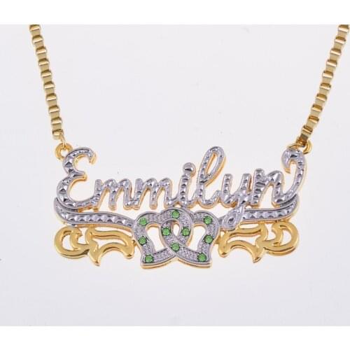 3UMeter 2020 New Birthstone Necklace Customized Nameplate Necklace Personalized Two-tone Electroplating Necklace Dropshipping