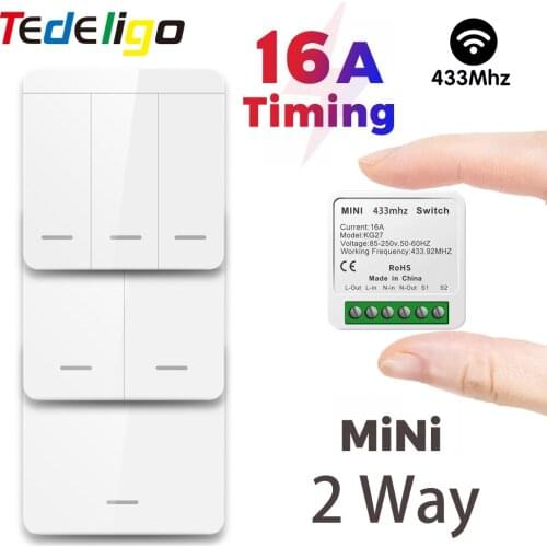 433MHz Wireless Smart Switch Light 2Way 16A Relay Module Push Button Wall Panel Remote Control Timer Electric Breaker Home Led