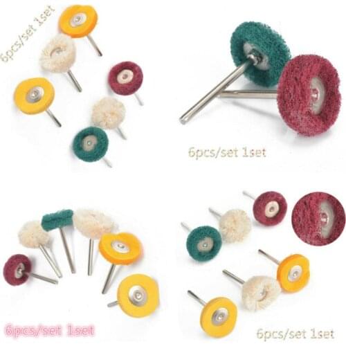 6pcs/set 1set Shank Brush Scourer Abrasive Wheel Nylon Fiber Sanding Head Polishing Pad Grinding Wool Rotary Felt Tools