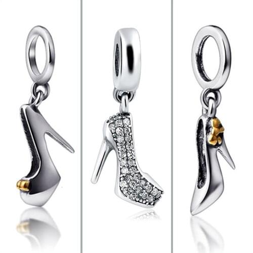 925 Sterling Silver Charms Fit Authentic European Bracelet Silver 925 Original High-heeled Shoes Beads Jewelry Making for Women