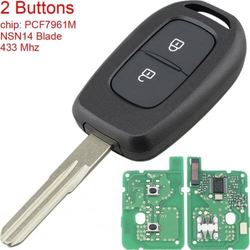 2 Buttons 433MHz Car Remote Key with PCF7961M Chip and NSN14 VAC102 HU179 Blade for Renault Symbol Trafic Dacia Duster Logan