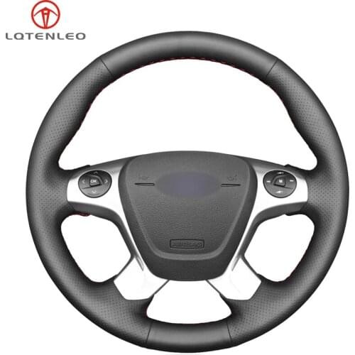 LQTENLEO Black Genuine Leather Steering Wheel Cover For Ford Transit Connect Tourneo Custom Grand Tourneo Connect 2014-2020