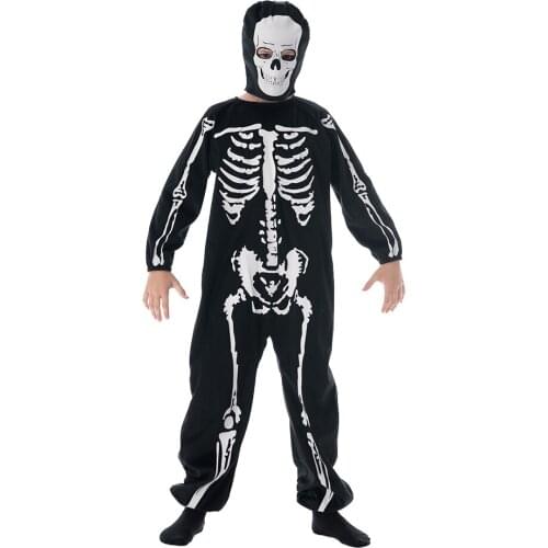 Snailify Kids Skeleton Costume Boys Black Bone Jumpsuit With Hood Horror Halloween Costume For Child 2020 New Arrival
