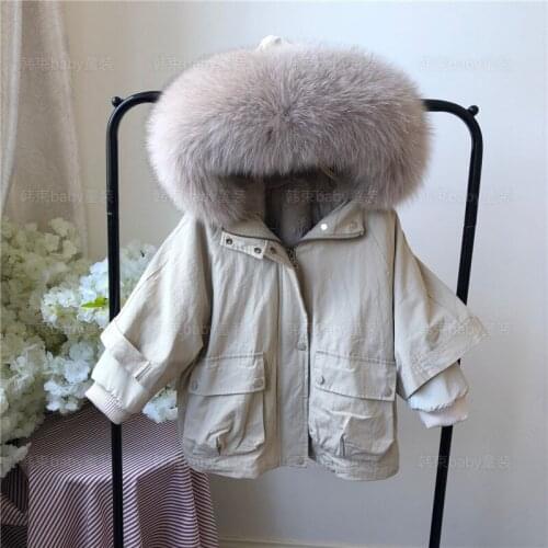 Large Collar Real Fur Long Kids Jackets Winter Parkas 2019 Autumn Childrens Boys Girls Detachable Rex Rabbit Fur Liner Coat