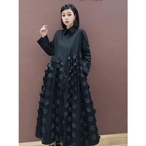 European Station 2021 Spring New Clothes Korean Loose Shirt Dress Ladies Top Large Size Fashion Trendy Patch Flower Robes y1607