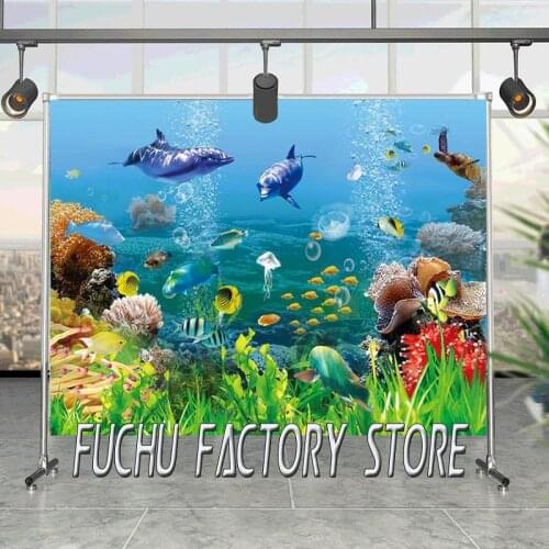 Cartoon Undersea World Fish Baby Seagrass Shark Background Children Birthday Party Room Decoration Photography Studio Backdrop