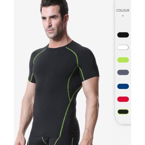 Mens Jogging T-Shirts Quick Dry Workout Sportswear Fitness Training Sport Shirts Solid Color SHort Sleeve Tight Top Gym T-Shirt