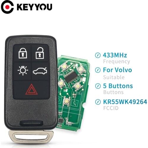 KEYYOU KR55WK49264 Replacement 5 Button Remote Key Smart Car Key Fob 434Mhz ID46 Chip For Volvo XC60 S60 S60L V40 V60 S80 XC70