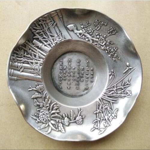 Chinese Tibet Silver Plum blossom orchid bamboo chrysanthemum plate