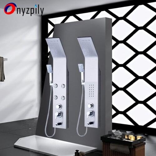 Onyzpily Ultr Low Price Waterfall Rainfall Wall Mounted Bathroom Shower Panel Column Towel With Spary Shower Tub Tap