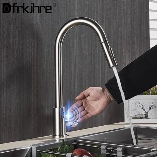 Smart Touch Inductive Sensitive Kitchen Faucet Nickel Poll Out Sensor Faucets 360 Rotation Crane Dual Outlet Water Mixer Taps