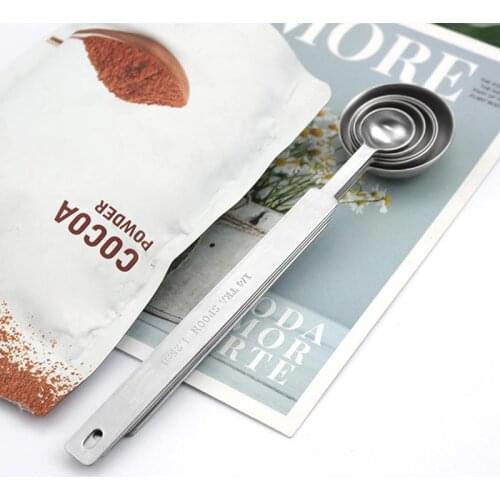 5PCS Stainless Steel Measure Spoon Graduated Measuring Scoop Measure Teaspoon Metering Spoon Long Handle Spoon Cup