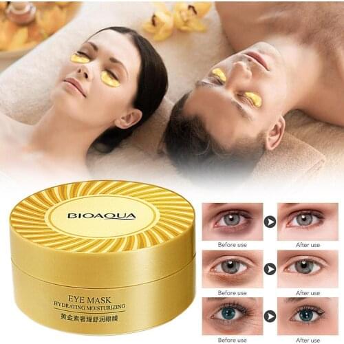 BIOAQUA 60pcs Gold Collagen Green Eye Mask Moisturizing Remover Eye Patch Eye Care Circles Crystal Anti Wrinkle Sleep Dark G0L4