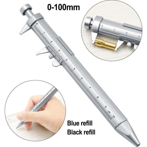 Multifunction Vernier Caliper 0-100mm Measuring Tool ABS Ruler 2 Colors 0.5mm Gel Ink Pen Ball-Point Ruler Ballpoint Supplies