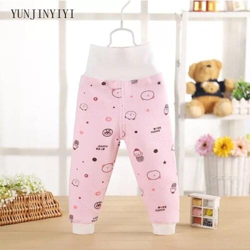 Fashion cartoon newborn baby boy girl high waist three-layer cotton autumn and winter dual-use warm pants