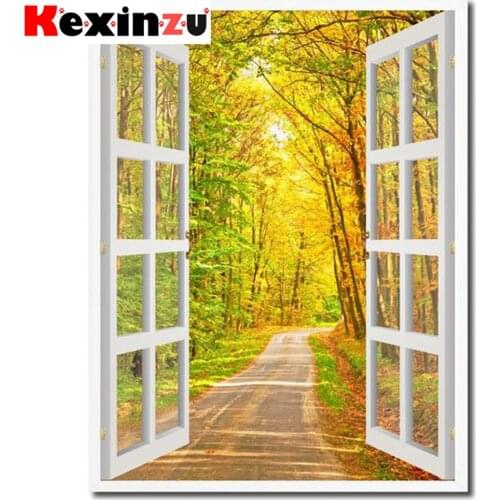 Kexinzu Full 5D DIY Square/Round Diamond Painting" Window Yellow Scenery" 3D Embroidery Cross Stitch Mosaic diamondpainting Gift